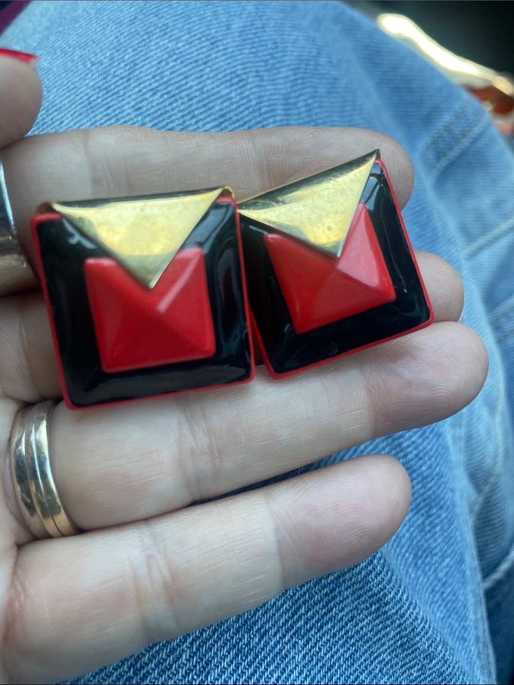 Napier Red and Gold Geometric Clip-On Earrings